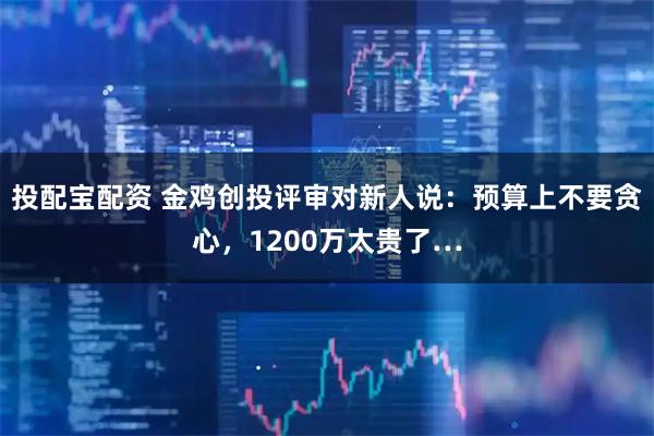 投配宝配资 金鸡创投评审对新人说：预算上不要贪心，1200万太贵了…
